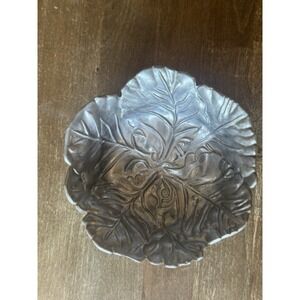 Vintage Pewter Cabbage Leaf Bowl Cottagecore Trinket Dish Decor Lenox